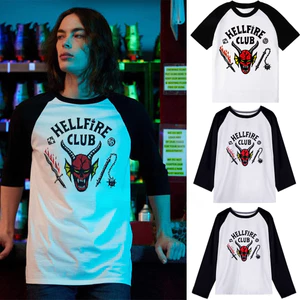 Mới Stranger Things Hellfire Club Áo thun theo chủ đề Unisex Bông Tai Kẹp Hông Phong Cách Cổ Tròn Tay Ngắn Cho Nam Nữ