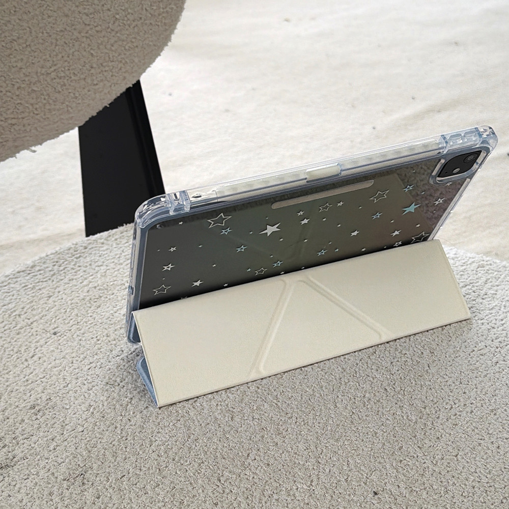 Vỏ cứng gấp chữ Y màu xanh ngôi sao cho Mini6 Mini7 A17Pro IPad 5 6 7 8 9 10 11 A16 Air 2 3 4 5 6 7 Air 11 M2 M3 Pro10.5 Pro11 2020 2021 2022 Pro13 M4 M5 2024 Khe cắm bút chì 2025