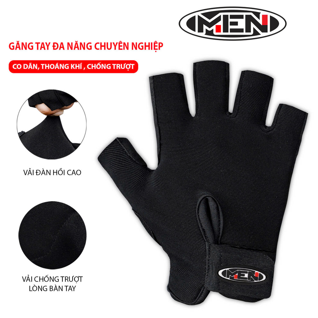 Găng tay đen nửa ngón unisex M.e.n Z1 đa năng [CAO CẤP]