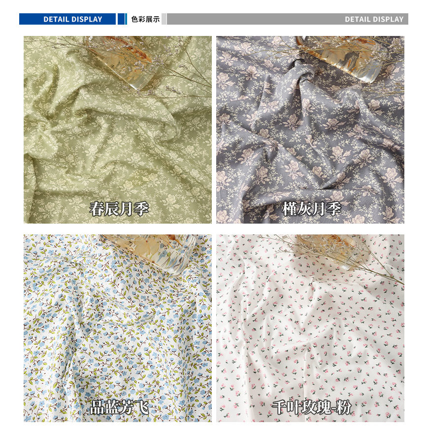 Vải cotton nguyên chất 50x160cm phong cách nông thôn in họa tiết hoa, phù hợp làm đồ handmade và may váy cho trẻ em