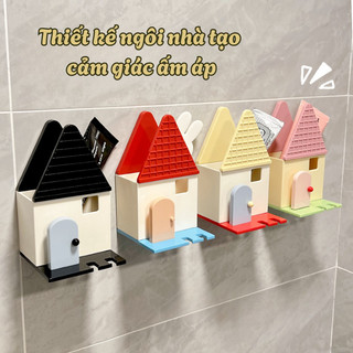 Giá Treo Bàn Chải Đánh Răng Hình Ngôi Nhà, Hộp Đựng Kem Đánh Răng Nhà Dán Tường Decor Nhà Tắm