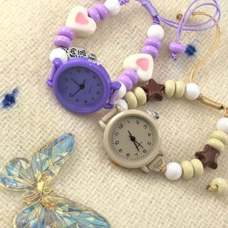 Đồng hồ đeo tay dây chuyền trái tim ngôi sao WOOLYNOOK, Đồng hồ đeo tay mặt dây chuyền có thể điều chỉnh, Đồng hồ thạch anh đính cườm Dopamine dành cho nữ