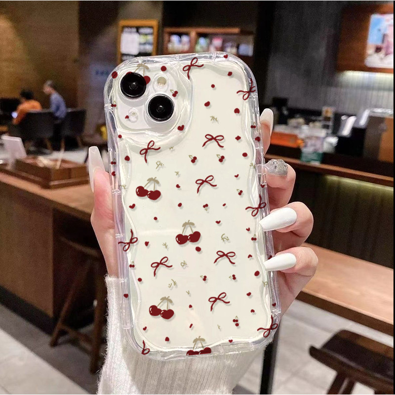 Ốp Điện Thoại Cho VIVO V40 V50 V60 Lite Y29S Y04 Y03 Y18 Y28S Y36 Y27S Nơ Dễ Thương Cherry Lichee Vỏ Sóng Bên Silicon