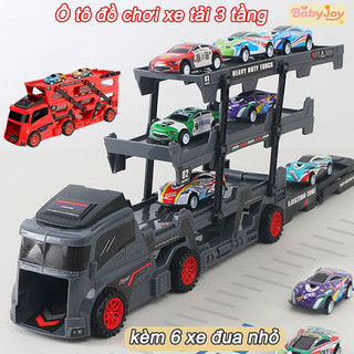 【BabyJoy】Ô tô đồ chơi xe tải 3 tầng kèm 6 xe đua nhỏ,Đường đua Có Thể Gấp Lại,Quà Sinh Nhật Cho Bé Trai