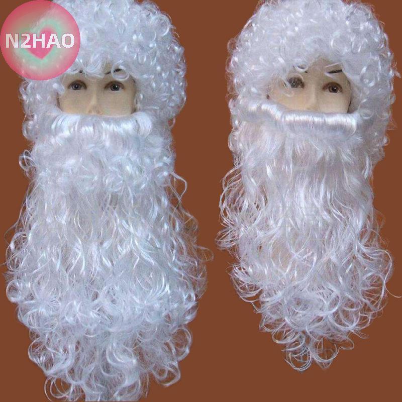 N2HAO - Ông già Noel trắng râu với tóc giả xoăn có thể điều chỉnh, phù hợp dự tiệc Giáng sinh cho người lớn