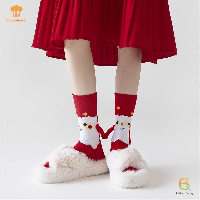[Mèo con] 1 Đôi Ông Già Noel Dễ Thương Cây Giáng Sinh Cotton Vớ Giáng Sinh Hút Từ Tính Trong Tay Tất Unisex Cầm Tay Tất Dài Mới