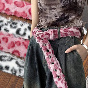 Dây thắt lưng nữ phong cách Y2K da báopunk màu hồng và trắng, phù hợp với váy và quần jeans