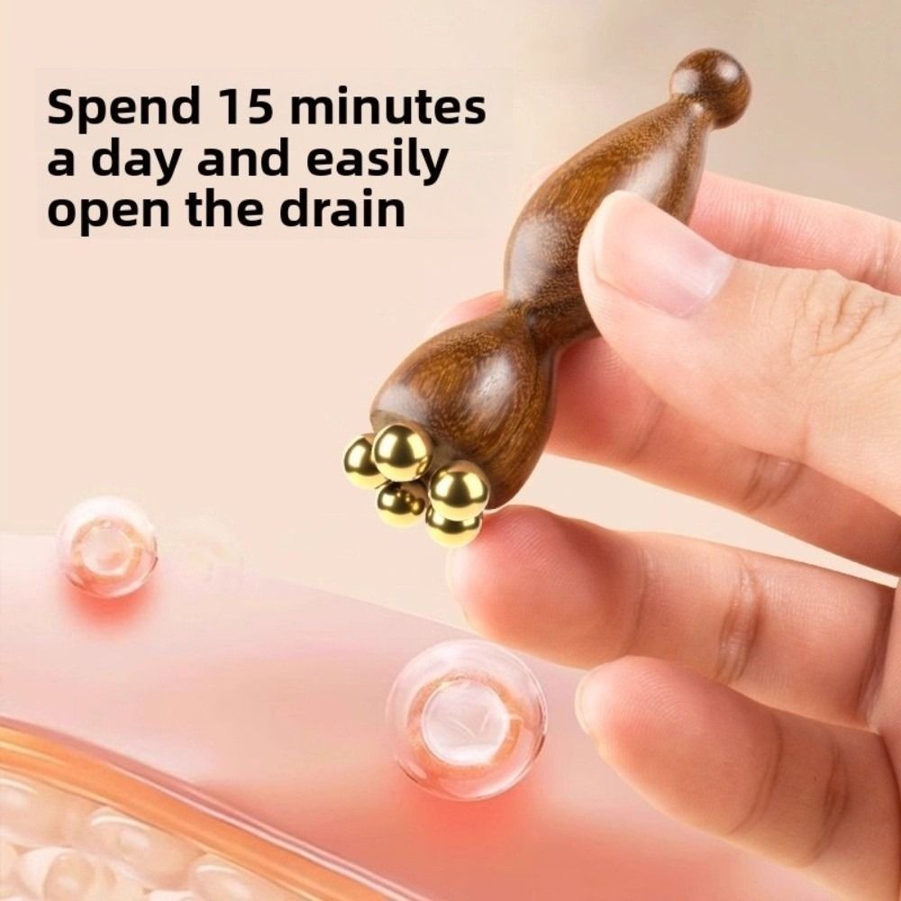 Con lăn mát xa mắt BAMBOOB, Gậy Massage mặt 5 răng bằng gỗ, Gậy cạo mắt Mini Lotus Pod bền bỉ để giảm mệt mỏi cho mặt