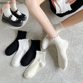 Misa Cotton Ruffles Mắt Cá Chân Tất Nữ INS Mùa Hè Dễ Thương Hàn Quốc Tất Bé Gái Mùa Xuân Đen Trắng Giữa Ống Nhật Bản Sox