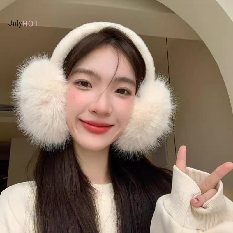 JULYHOT Bịt tai mùa đông nữ, vải mềm, màu trơn, bảo vệ lạnh, kiểu earflap
