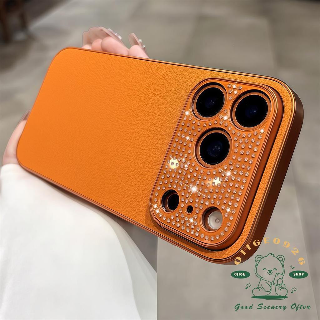 【 Ốp lưng iPhone17 】 Vỏ điện thoại da kim cương mờ màu cam iphone17 Pro Max 16 15 14 13 cho vỏ iPhone Vỏ mềm silicon TPU chống sốc