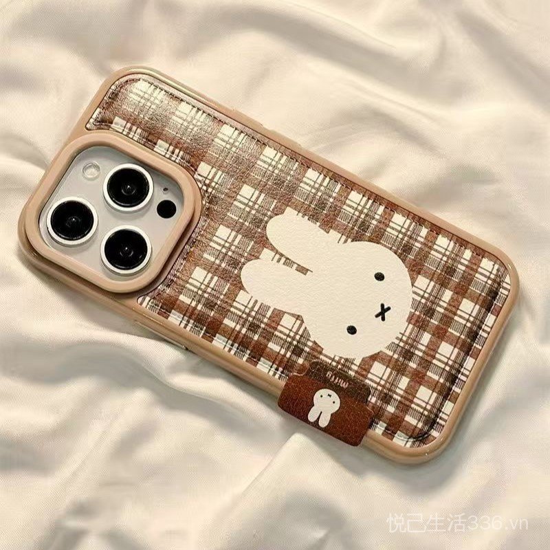 Thêu Miffy Thỏ Có Nhãn Thích Hợp Cho iPhone17PROMAX Vỏ Điện Thoại Hạt Da 16 Phong Cách Mới 15 Niche 14 Mềm