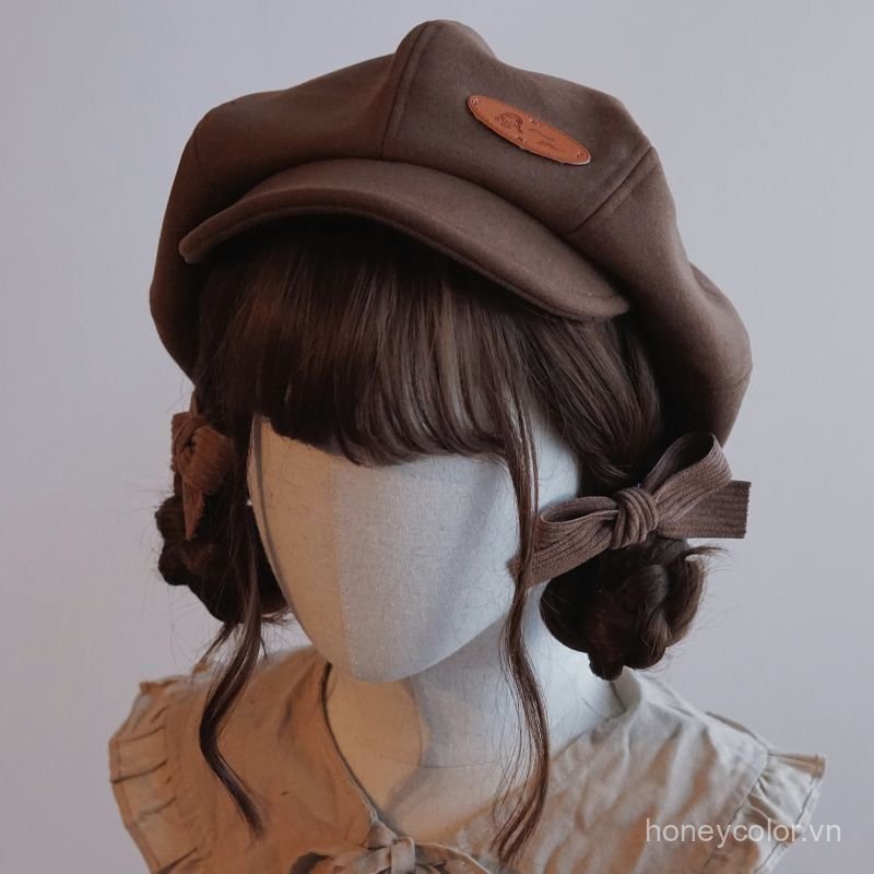 Mũ mây handmade phong cách Hàn Quốc phù hợp cho mùa thu đông với chất liệu nỉ màu nâu thiết kế mũ nồi và mũ mỏ vịt