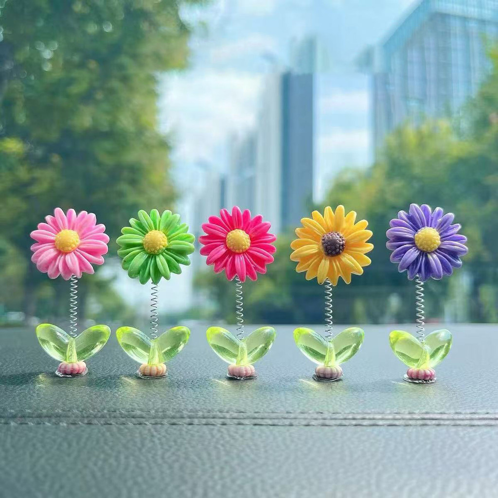 Bộ 5 Đồ Trang Trí Bảng Điều Khiển Hoa Cầu Vồng - Daisy Center Console Lắc Trang Trí - Vui Nhộn, Dễ Thương, Nhiều Màu - Hoa May Mắn, - Trang Trí Nội Thất Ô Tô