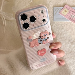 Hàn Quốc Ins Ngọt Ngào Nữ Tính Thêu Mèo Hồng Sọc Trái Tim Tình Yêu Ốp Lưng Điện Thoại iPhone 17Promax 16Promax 12 13 14 15 Pro Max Silicon Bóng Chống Sốc Nữ Vỏ Di Động