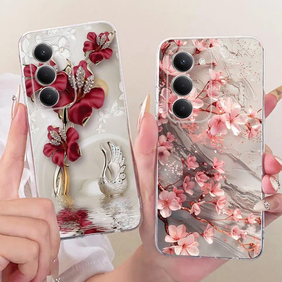 Thời Trang Mới Sang Trọng Nơ Hoa Tranh Dành Cho Xiaomi Redmi 15 Redmi15C 15C Vỏ Camera Bảo Vệ Trong Suốt Silicon Mềm Cản