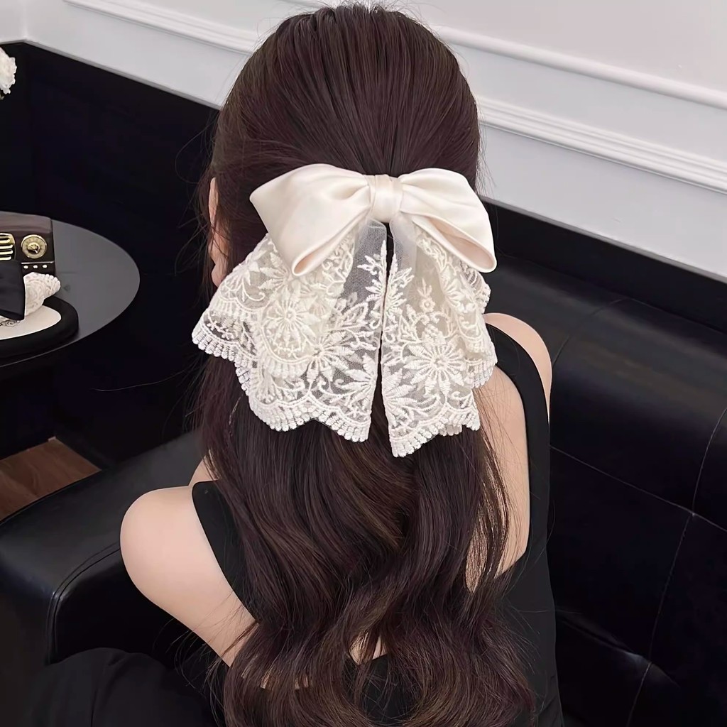 Phụ kiện tóc nơ ren đen trắng tinh tế và cao cấp mới