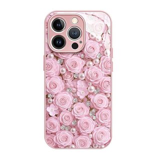 Dây buộc hoa hồng hồng Thích hợp cho 17 Vỏ điện thoại iphone15promax Thủy tinh lỏng 16 Nữ mới 14