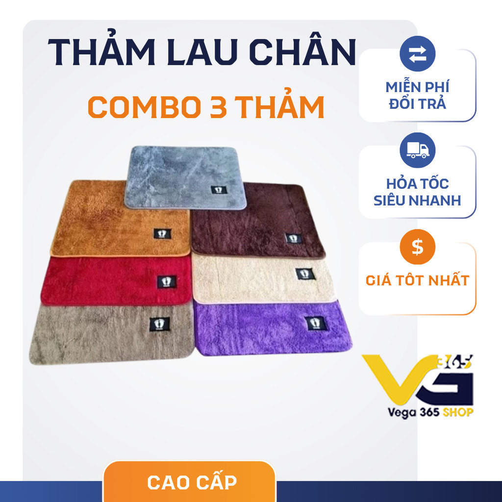 [loại 1 đẹp] Combo 3 Thảm lau chân, thảm chùi chân nhà tắm, thấm nước, kích cỡ 60x40cm