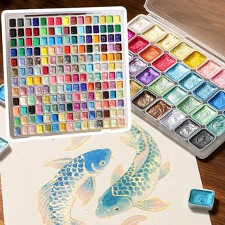 [Vận chuyển nhanh] Bộ màu nước GILDEDHOMIN, Bộ dụng cụ vẽ tranh Sơn màu nước nguyên khối ngọc trai đa chức năng, Sơn vẽ tranh 12 / 24 / 35 / 48 màu DIY