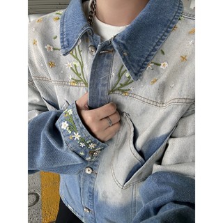 Áo khoác denim nam phong cách retro Mỹ,gradient màu, thiết kế unisex cao cấp
