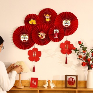 [Hàng sẵn] Set 6 Quạt Giấy Đỏ  Kèm Tag Trang trí Tết 2026-Quạt Giấy Decor Nhà Cửa, Đám Cưới, Trường Học Lễ Hội ANGIHOME
