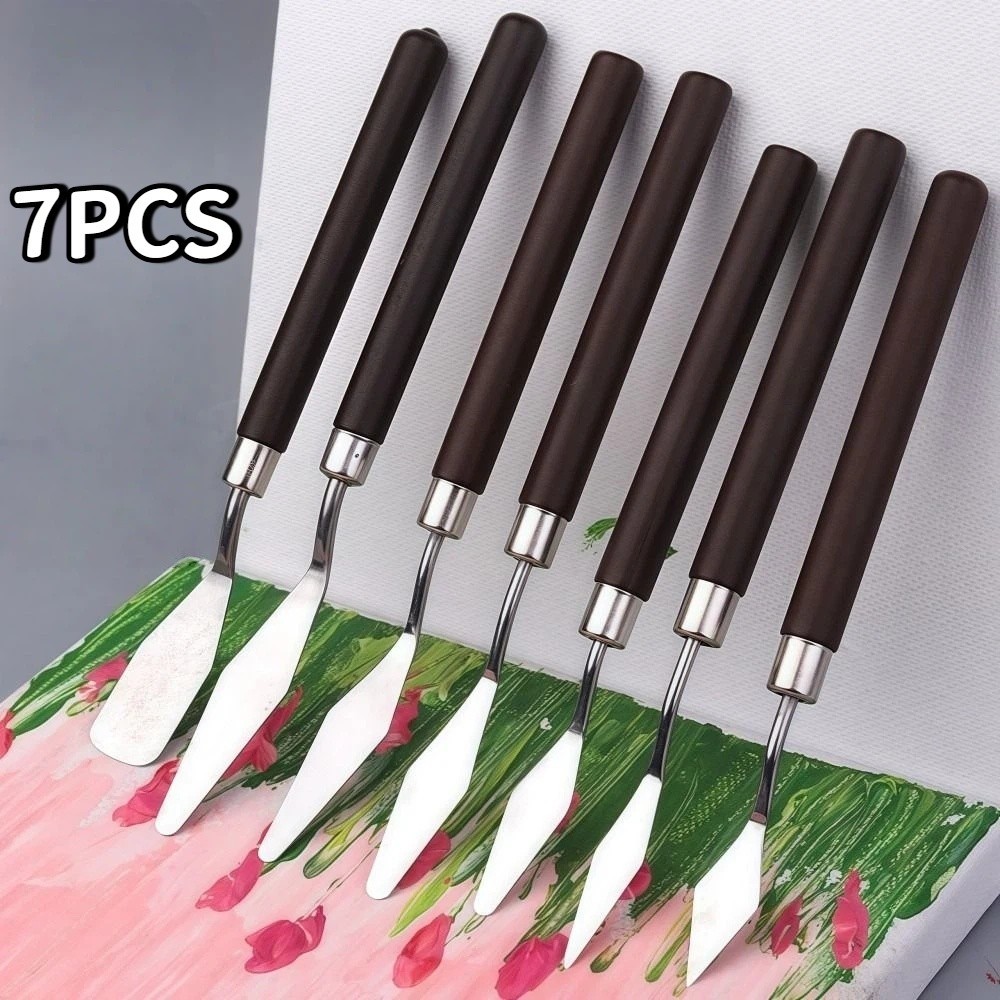 THFENG 7 Bộ Dụng Cụ Cạo Tranh Sơn Dầu Nghệ Thuật, Chống Rỉ Sét Thép Không Gỉ Màu Nước Sơn Trộn Xẻng, Gỗ Bền Nhẹ Tranh Cạo Bộ Dụng Cụ Vẽ
