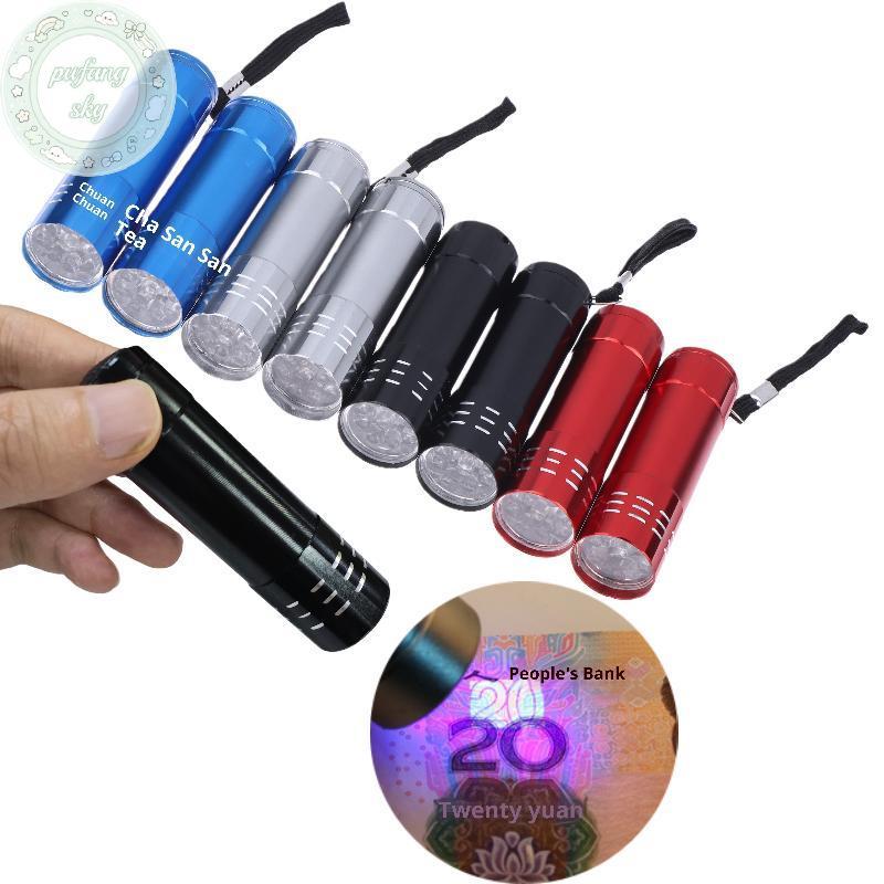 PUSKY 1 Cái 50LM 395nm Đèn Phát Hiện UV Đèn Pin 9 LED UV Đèn Đen Ngoài Trời Di Động Chiếu Sáng Dụng Cụ Đi Bộ Đường Dài VN