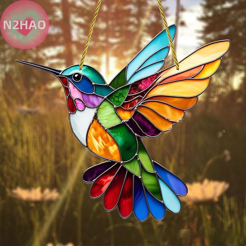 N2HAO Gorgeous Hummingbird Sun Catcher - Kính màu Acrylic 8 "Thích hợp để trang trí mọi mùa Quà tặng ngôi nhà và sân vườn hoàn hảo n