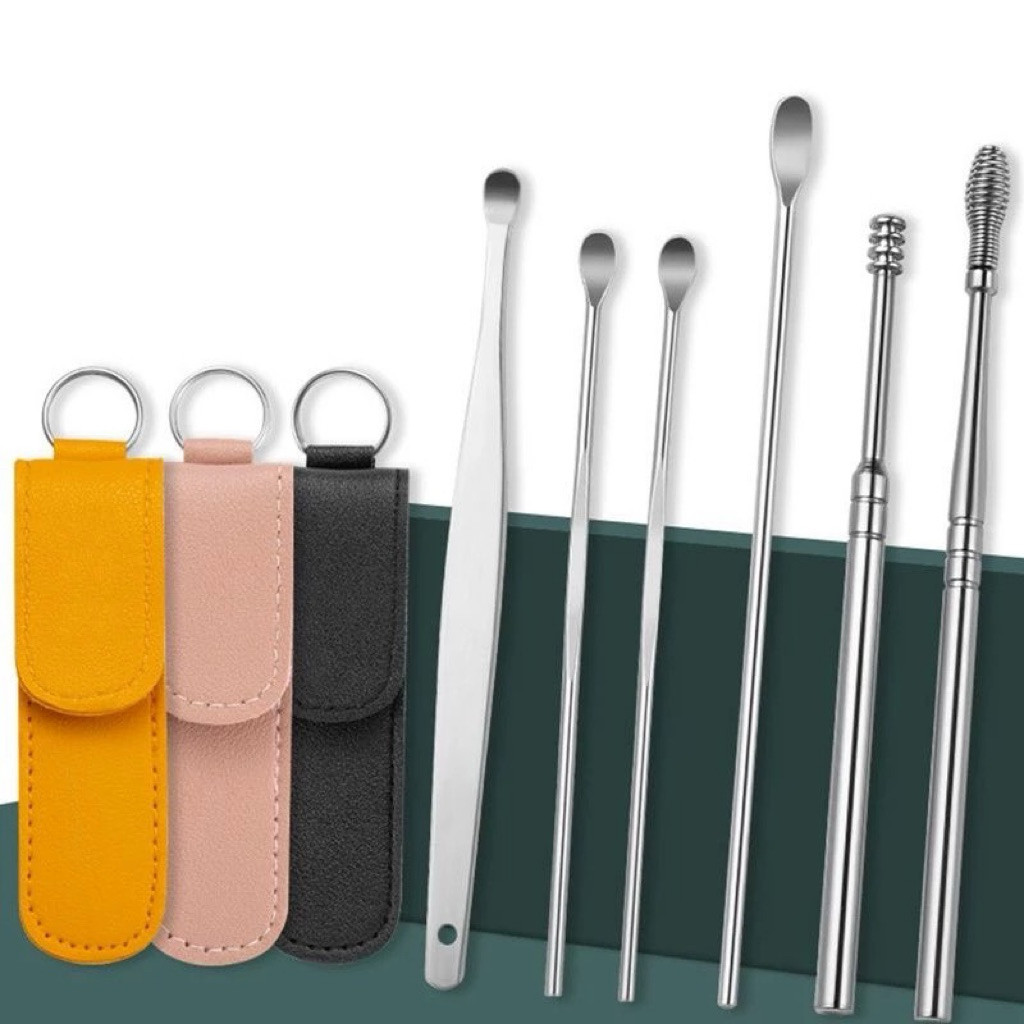 Bộ Dụng Cụ Lấy Ráy Tay Làm Sạch Ráy Tai 6 Món Kèm Túi Đựng Tiện Dụng.
