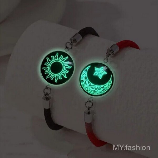 Thời trang phong cách mới Sun Moon Lovers Time Gems [Dạ quang] Vòng tay đôi, Phù hợp với mọi trận đấu [Hand-Woven] Vòng tay