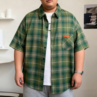 Oversize Nam Ca rô Nhẹ Tay Ngắn Xuân Thu Khuôn Viên Áo Sơ Mi Thường Ngày