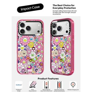 TAKASHI MURAKAMI x CASECASE: Ốp lưng FLOWERS (HỒNG) Màu hồng Fizz Trong suốt Cứng hút từ tính Vỏ tác động cho Apple IPhone 12 13 14 15 16 17 Pro Max Air Plus Có hộp