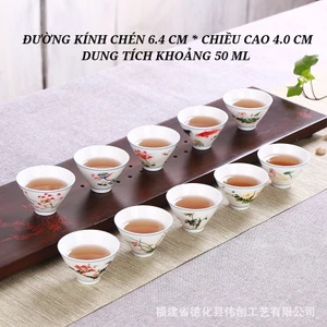 Chén Sứ Cảnh Đức Dùng Thưởng Trà Bằng Sứ Thanh Khiết Thấu Quang Dung Tích 50 ml