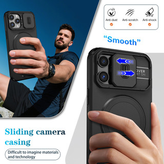 Dành cho iphone 12 Pro Max Ốp điện thoại có nắp máy ảnh trượt Chân đế từ tính Vỏ mỏng chống sốc