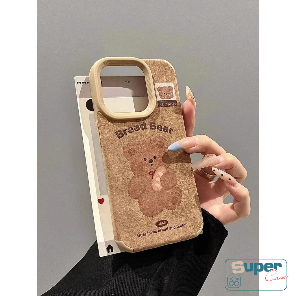 Ốp Lưng Tương Thích Cho IPhone 17 11 15 13 16 12 14 Pro Max 13 14 15 17 16 Pro Air 16 15 14 Plus Hoạt Hình Thời Trang Gấu Dễ Thương Bánh Mì Trái Tim Sang Trọng Gấu Dây Da Họa Tiết Lông Vũ