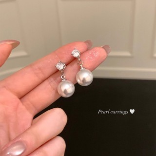 Bông tai bạc 925 với kim zircon và ngọc trai, mặt dây chuyền kèm theo, phong cách Hàn Quốc lấp lánh, sang trọng và thanh lịch.