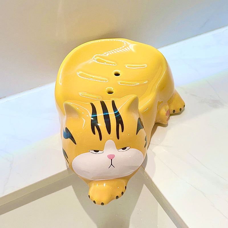 Đĩa xà phòng gốm sứ sáng tạo hoạt hình, Giá đựng xà phòng Shiba Inu dễ thương, Khay đựng xà phòng thoát nước cho phòng tắm