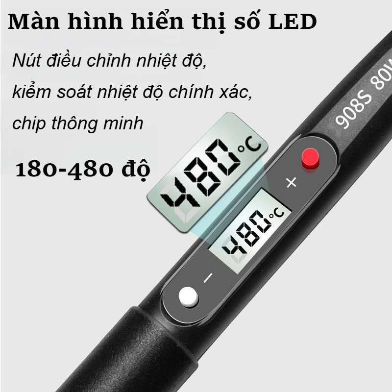 Mỏ Hàn 80W 220V - Điều chỉnh nhiệt độ, màn hình LCD chính xác, làm nóng nhanh và an toàn khi dùng