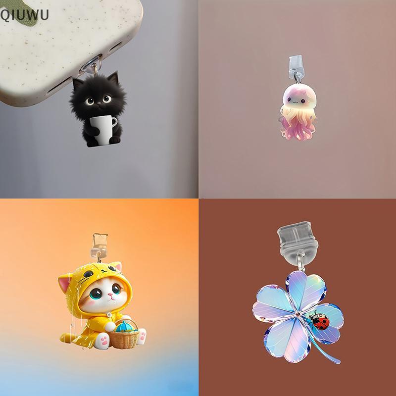 QIUWU Điện Thoại Di Động Cắm Bụi Pendan Chó Dễ Thương Shamrock Trang Trí Mặt Dây Chuyền Cho Cổng Sạc Type-C Phích Cắm Chống Bụi.