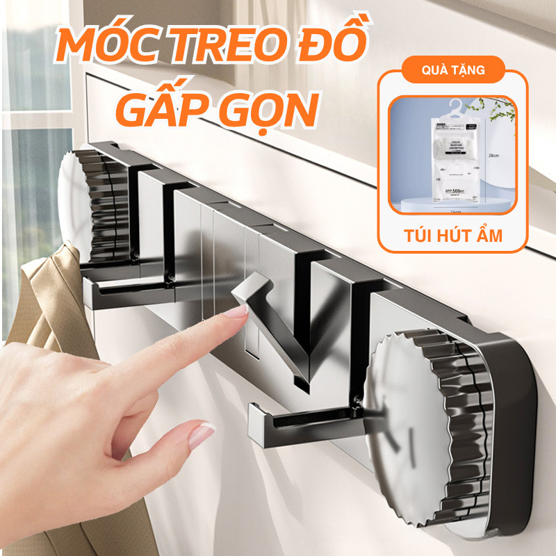 Thanh móc treo tường gấp gọn đa năng, Móc treo quần áo, túi xách, chìa khóa hút chân không tiện lợi DINO