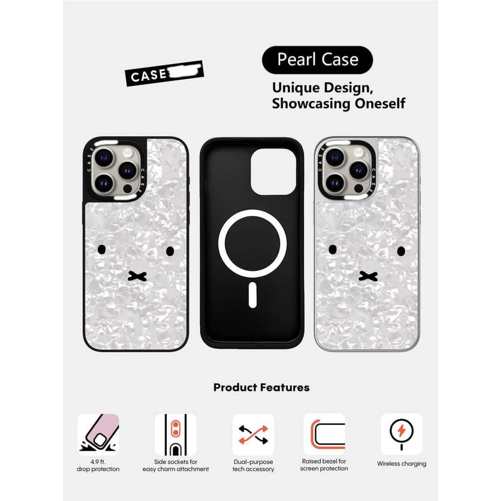 Ốp lưng CASECASE X Miffy (Phiên bản ngọc trai) Vỏ hút từ tính màu đen & bạc IPhone 17 16 15 14 13 12 Pro Max Plus Air có hộp khắc logo