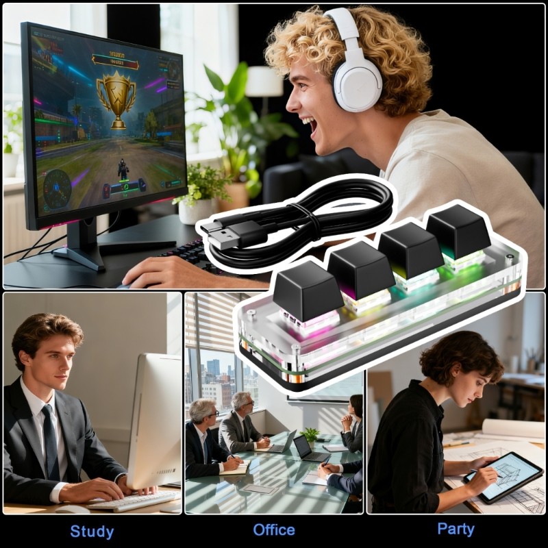 MOON 4 Nút Macro Pad Bàn phím Mini có thể lập trình để hiệu quả văn phòng Khả năng tương thích rộng rãi và thiết kế di động