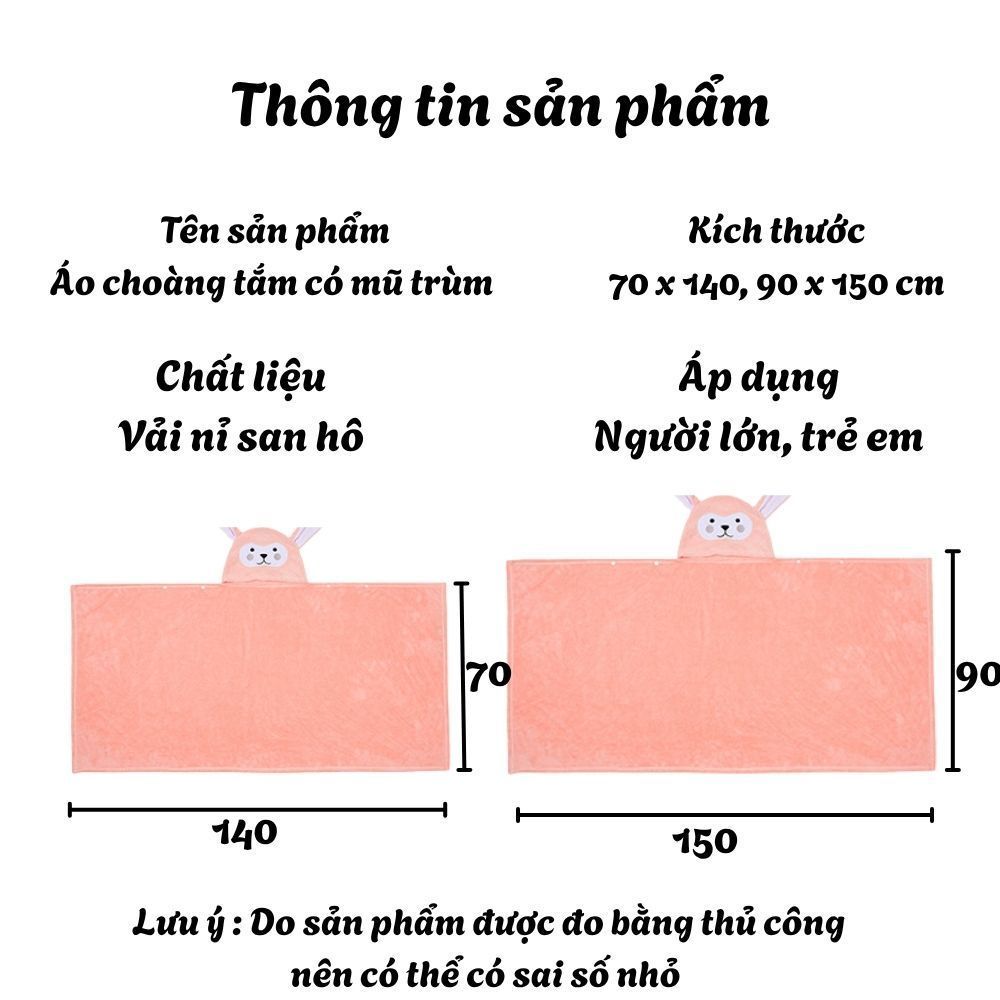 Khăn Tắm Choàng Có Mũ Đội Hình Thú DINO, Áo Choàng Ủ Lông Cotton Mềm Mịn, Thấm Hút Nước Cho Bé