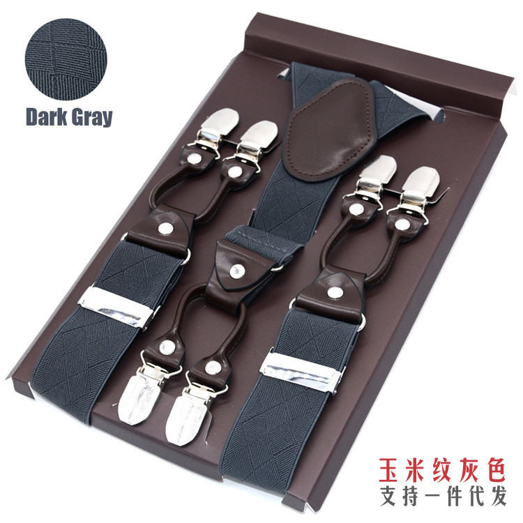 Suspenders đóng hộp loại sáu kẹp, dây rộng, phù hợp với quần dày
