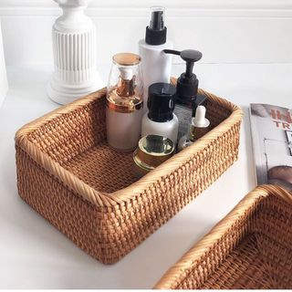 Tự Nhiên Phong Cách Mục Vụ Handmade Mây Để Bàn Bàn Cà Phê Giỏ Chứa Đồ Thích Hợp Cho Gia Đình Phòng Khách Phòng Ăn Nhà Bếp Đồ Chơi Trái Cây Đồ Ăn Nhẹ Đồ lặt vặt Bảo Quản