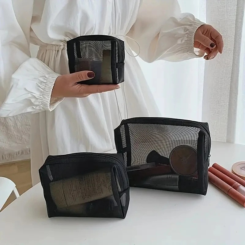 1 / 3 Túi Đựng Mỹ Phẩm Lưới Đen / Túi Bảo Quản Du Lịch Di Động / Sinh Viên Văn Phòng Phẩm Tổ Chức