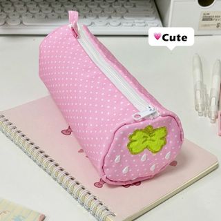 Túi đựng bút TONFASHION, Bút chì dung tích lớn thêu dâu tây, Túi đựng văn phòng phẩm di động đa chức năng dễ thương Đồ dùng học tập