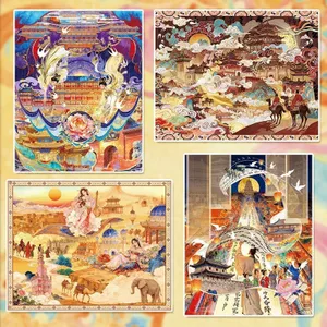 ENWEI 4 Chiếc [Dòng Silk Road Glory] Chất Liệu Chống Thấm Nước 3D Nhãn Dán Phong Cảnh Lớn Vĩnh Cửu Vùng Trường Thành Phong Cách Hoạt Hình Cho Nhật Ký Thêu Sò Người Lập Kế Hoạch Trang Trí Đồ Dùng Văn Phòng Phẩm