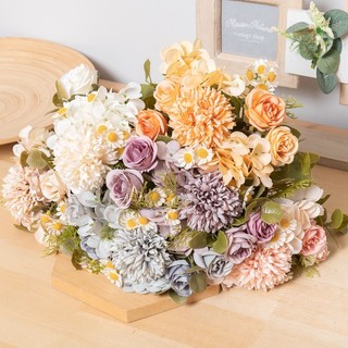 Hoa Giả Trang Trí Nhà Cửa Lụa Cao Cấp Decor Phòng Khách Đẹp Hồng Cúc Họa Mi Nhân Tạo Bó Để Bàn Làm Việc Đám Cưới Đạo Cụ Chụp Ảnh Vintage Sang Trọng Phụ Kiện Nội Thất DIY Quà Tặng Cô Dâu Sắp Xếp Bình Mới